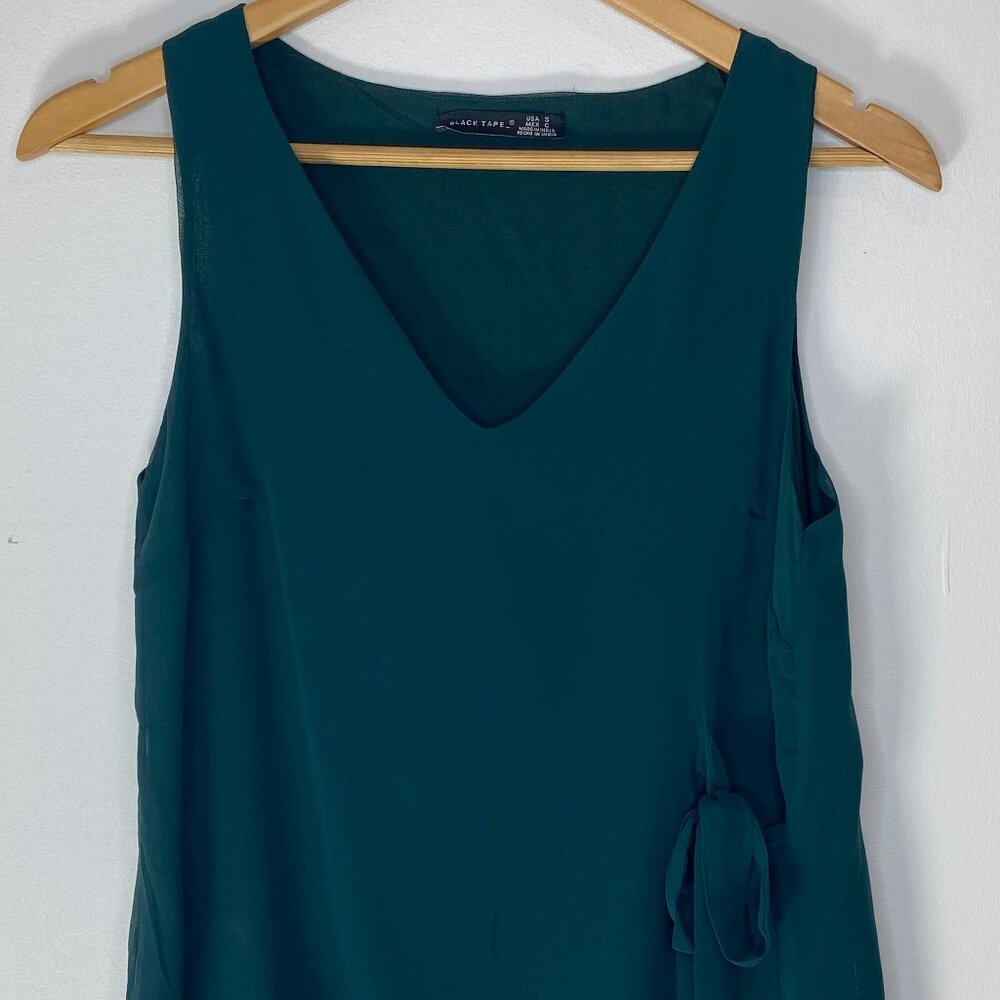 Black Tape - Sleeveless Top, Side Tie at Front, Jewel Green, Flowy Lace - Size S
